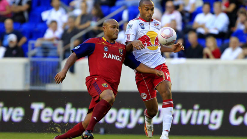 RSL's Robbie Russell contained Thierry Henry in the 0-0 tie with the Red Bulls.