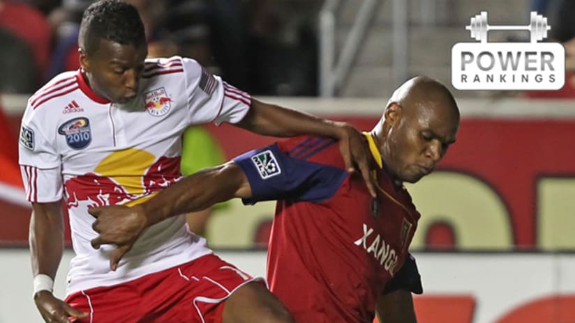 Jamison Olave (right) and Real Salt Lake held off New York on Saturday, and kept their spot on top of the Power Rankings.