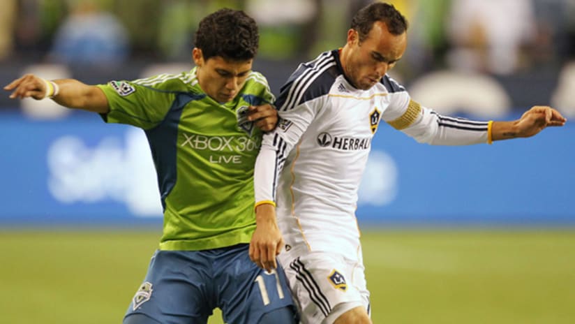Fredy Montero (left) and the Seattle Sounders will take on Landon Donovan and the LA Galaxy in the 2011 MLS season opener.