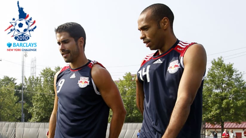 New York's Juan Pablo Angel (left) will have a new strike partner in Thierry Henry for the Barclays New York Challenge.