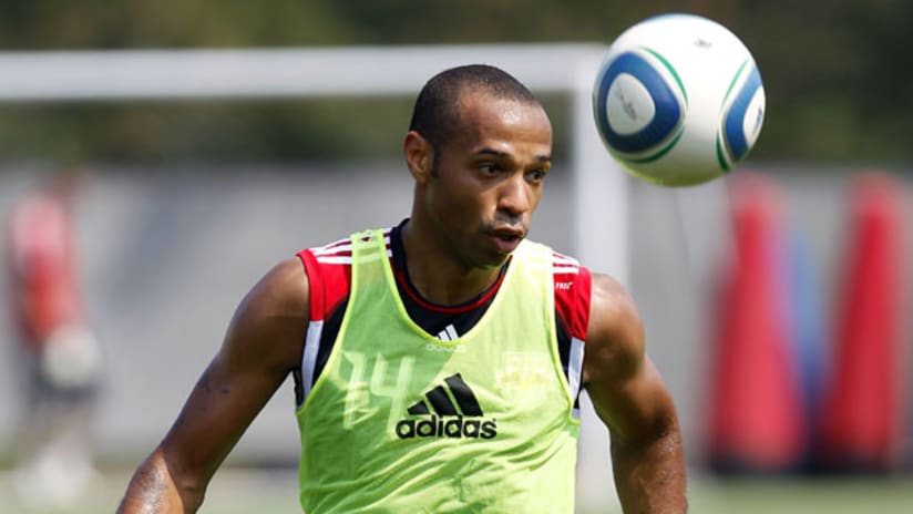 Thierry Henry took in his first Red Bulls training session on Friday, practicing mostly with the reserves.